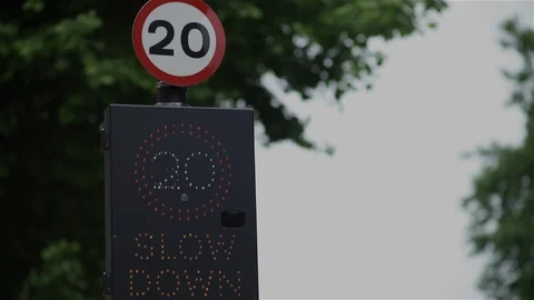 Speed restriction 20 mph illuminated sign. Stock Footage 93208928