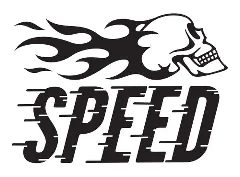 Speed Retro Vector Design with speed lines and flaming skull Stock Illustration
