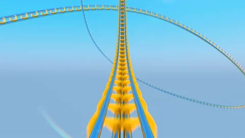 Speed Ride on Roller-Coaster Extremely Fast With Sun Shining Seamless. Looped 3d Video stock 113631439