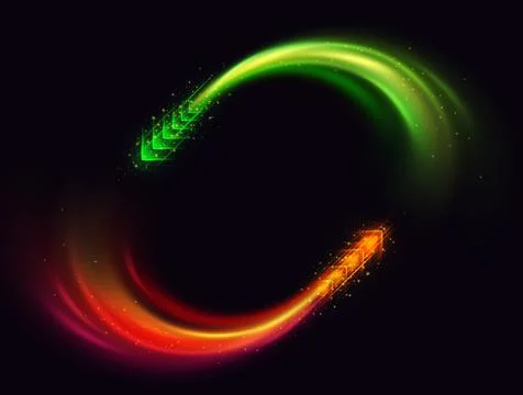 Speed rush two arrows circling around orange and green neon glowing, light 스톡 일러스트