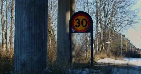 Speed Sign Under Bridge In Swedish Residential Area Stock Footage 168905830
