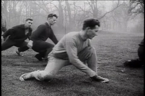 Speed Skaters getting in shape for winter Olympics on ground 1952 Stock Footage 207764806