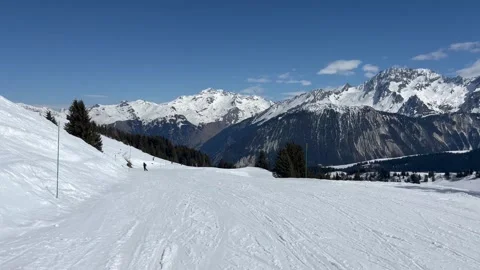 Speed skiing on the slopes of Courchevel ski resort by winter Stock Footage 337072620