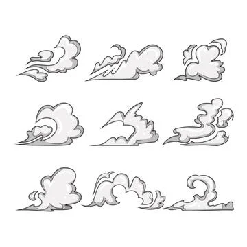 Speed smoke cloud set cartoon vector illustration Stock Illustration