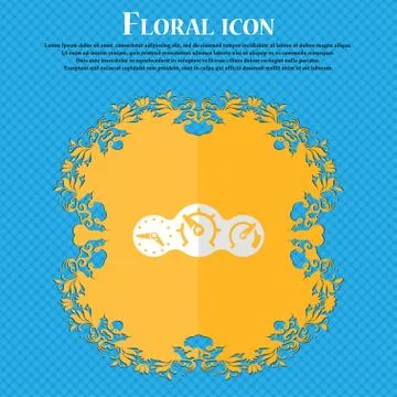 Speed, speedometer. Floral flat design on a blue abstract background with pla Stock Illustration