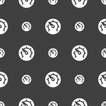 Speed, speedometer icon sign. Seamless pattern on a gray background. Vector Stock Illustration