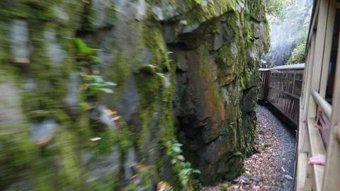 Speed. Steam train in a short narrow canyon Видео 119246777