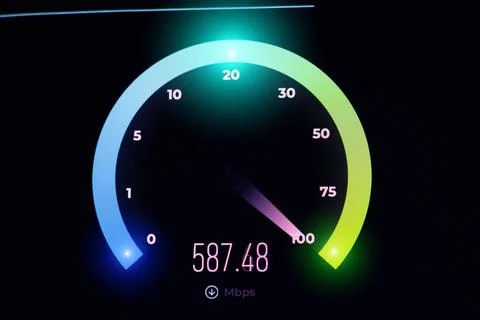 Speed test of internet connection. Network performance information. Fast mo.. Foto stock