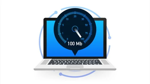 Speed test on laptop. Speedometer Internet Speed 100 mb. Website speed loading Stock Footage 147564645