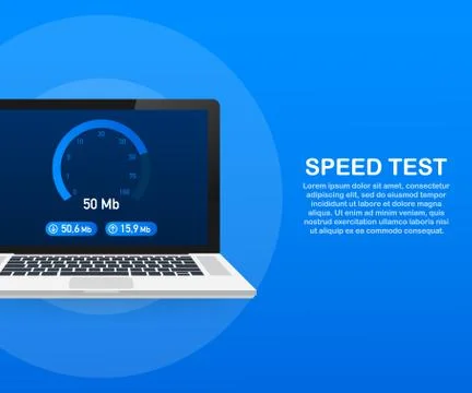 Speed test on laptop. Speedometer Internet Speed 100 mb. Website speed loadin Stock Illustration