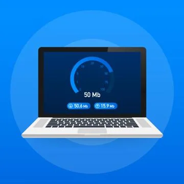 Speed test on laptop. Speedometer Internet Speed 100 mb. Website speed loadin Stock Illustration