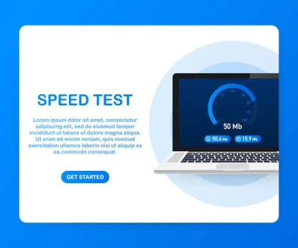 Speed test on laptop. Speedometer Internet Speed 100 mb. Website speed loadin Stock Illustration
