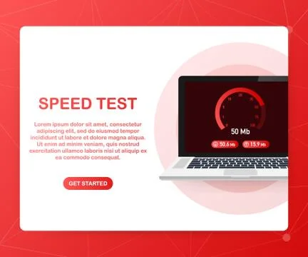 Speed test on laptop. Speedometer Internet Speed 50 mb. Website speed loading Stock Illustration