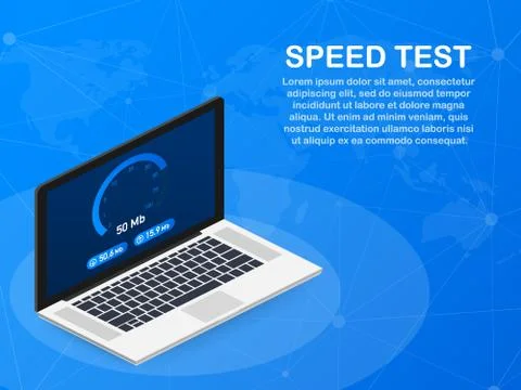 Speed test on laptop. Speedometer Internet Speed 100 mb. Website speed loadin Stock Illustration