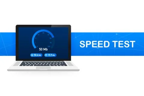 Speed test on laptop. Speedometer Internet Speed 100 mb. Website speed loadin Stock Illustration