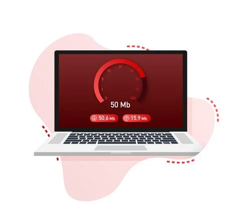 Speed test on laptop. Speedometer Internet Speed 50 mb. Website speed loading Stock Illustration