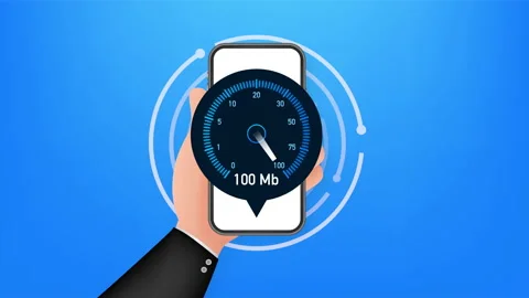 Speed test on smartphone. Speedometer Internet Speed 100 mb. Website speed Stock Footage 147553415