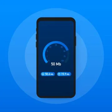 Speed test on smartphone. Speedometer Internet Speed 100 mb. Website speed lo Stock Illustration
