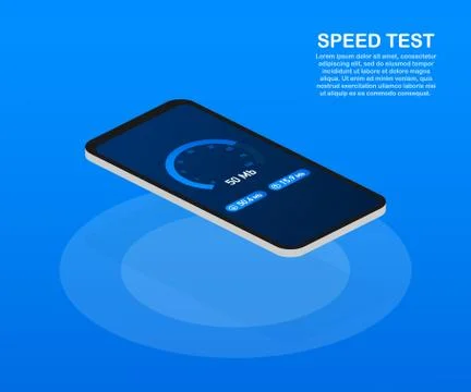 Speed test on smartphone. Speedometer Internet Speed 100 mb. Website speed lo Stock Illustration