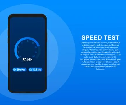 Speed test on smartphone. Speedometer Internet Speed 100 mb. Website speed lo Stock Illustration