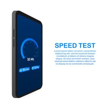 Speed test on smartphone. Speedometer Internet Speed 100 mb. Website speed lo Illustrazione stock