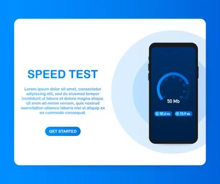 Speed test on smartphone. Speedometer Internet Speed 100 mb. Website speed lo Stock Illustration