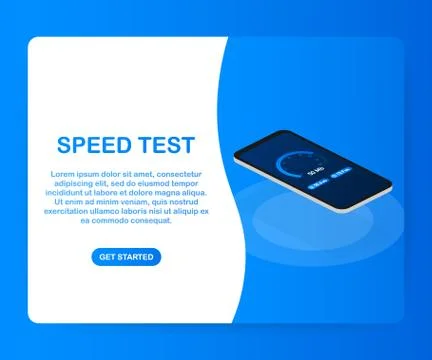 Speed test on smartphone. Speedometer Internet Speed 100 mb. Website speed lo Stock Illustration
