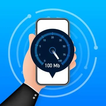 Speed test on smartphone. Speedometer Internet Speed 100 mb. Website speed Stock Illustration