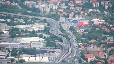 Speed up time lapse view of Trieste city, Italy. Elevated aerial view of highway Stock Footage 138896903