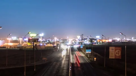 Speed Traffic At Sundown Time - Light Trails On Motorway Highway At Night Stock Footage 57124669