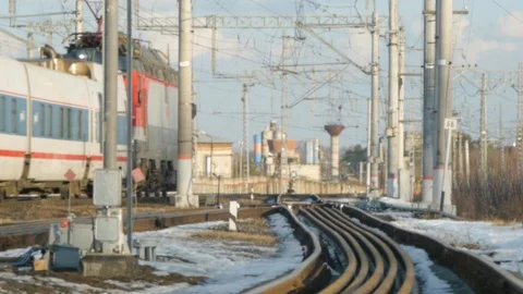 Speed train leaves, blue sky with clouds in the background Stock Footage 125088912