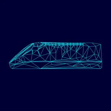 Speed train low poly triangulation triangulated polygonal electric cyan blue  Ilustración de archivo