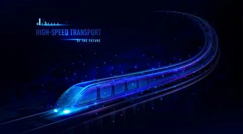 Speed train motion. Digital future railway. Futuristic fast city transport... Stock Illustration