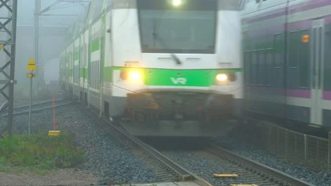 The speed train is moving fast through the station, Finland. Stock Footage 143153611