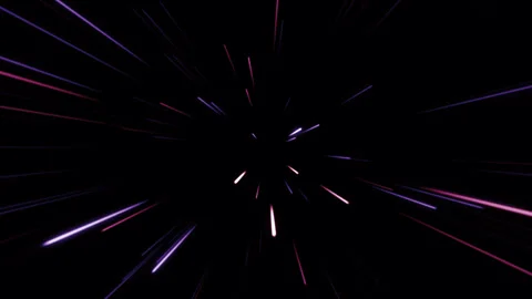 Speed warp jump into space. Hyper speed warp with purple and red lights on Stock Footage 313429277