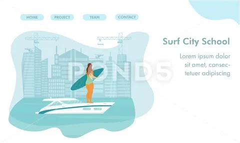 Speed yacht with surfer body positive woman in sea, ocean. Landing page ...