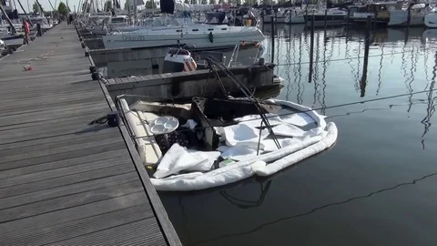 Speedboat after the fire Video stock 79850435