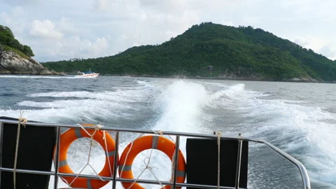 Speedboat, back view of the waves Stock Footage 236528309