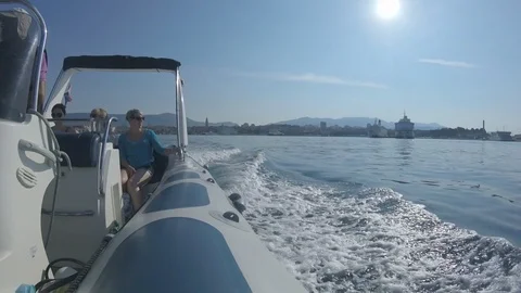 Speedboat in Croatia speeding up Stock Footage 113143194
