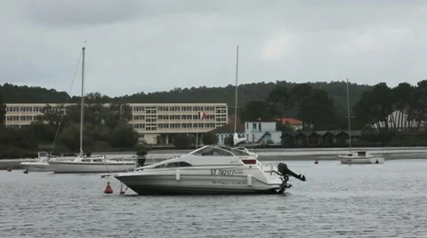 Speedboat in a harbor Stock Footage 7906685