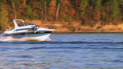 Speedboat on Lake Stock Footage 87429