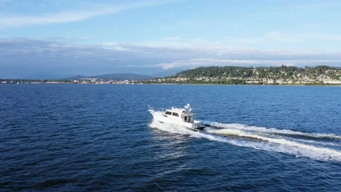 Speedboat moving quickly through a bay (1) 스톡 동영상 231718498