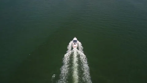 Speedboat in the ocean 4K 30fp far top view Stock Footage 171249474