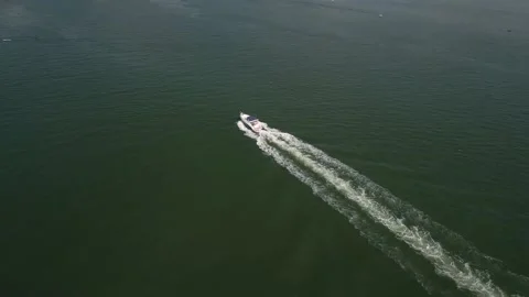 Speedboat in the ocean 4K 30fp top view diagonally Stock Footage 171249339