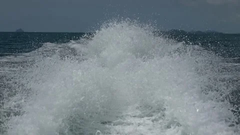 Speedboat onboard view looking back from stern ocean 4k Stock Footage 255488379