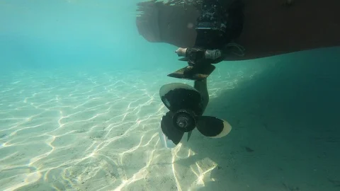 Speedboat propeller underwater Stock Footage 113871783