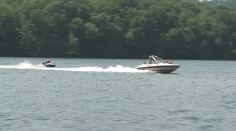 Speedboat pulling a float (1 of 5) Stock Footage 10683662