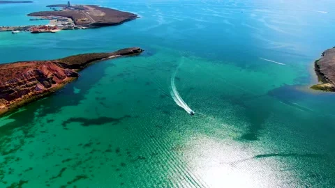 Speedboat sailing fast in the ocean top view Stock Footage 152180223
