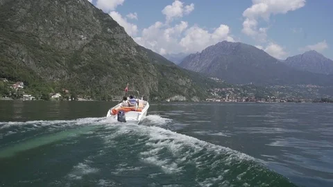 Speedboat sailing in the lake Stock Footage 71507956