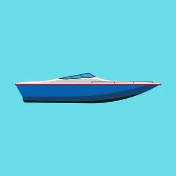 Speedboat side view vector flat icon. Motor cruise marine isolated ship yacht Stock Illustration